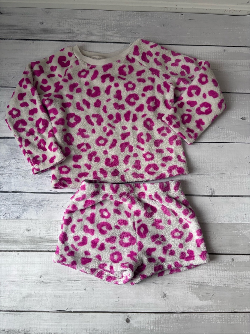 Joe Fresh White and Hot Pink Leopard Plush Pajama Set